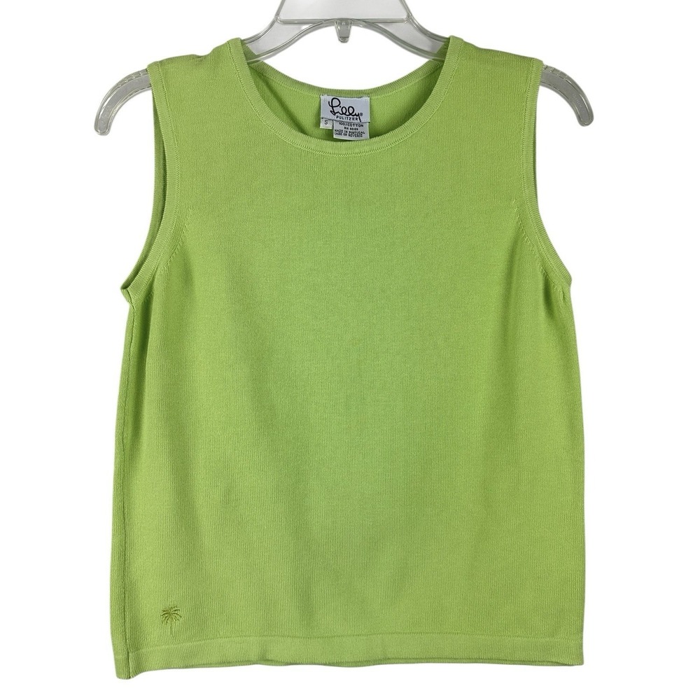 Lilly Pulitzer Sleeveless Tank Green Preppy Knit Top S 100% Cotton Soft